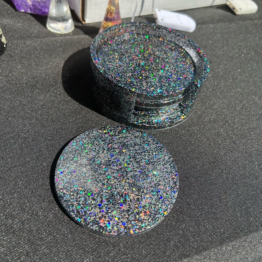 Black Sparkle Resin Coasters